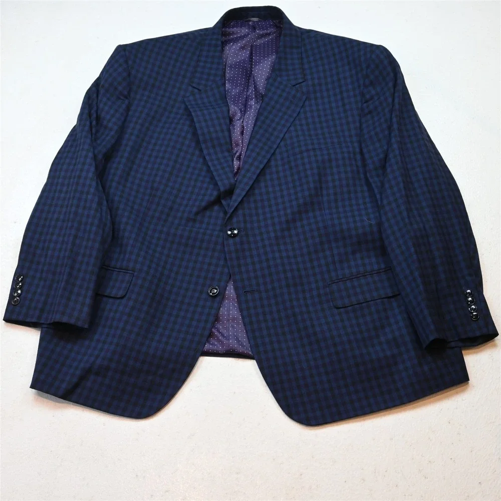 Oak Hill 54R Blue Black Purple Check Mens Blazer Suit Jacket Sport Coat